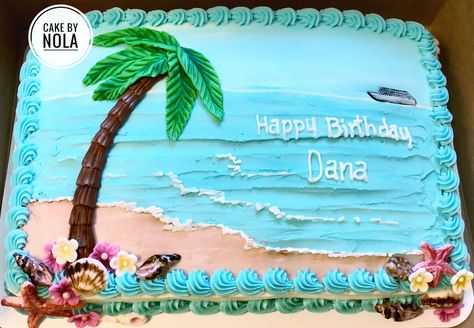 Ocean Sheet Cake Ideas, Beach Themed Cake Ideas, Beach Theme Sheet Cake, Luau Sheet Cake, Tropical Sheet Cake, Ocean Sheet Cake, Beach Theme Cakes Birthday, Beach Cake Birthday, Summer Sheet Cake Designs