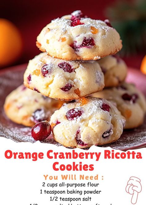 Cranberry Ricotta Cookies, Kitchenmia Recipes, Winter Baked Goods, Vintage Holiday Recipes, 2024 Cookies, Snowflake Placemats, Ricotta Cookies Recipe, Orange Ricotta, Haystack Cookies