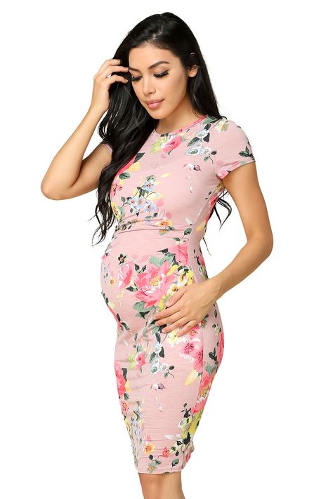 PRICES MAY VARY. 95% Polyester, 5% Spandex Made in USA A Fitted Dress. If flowy fit wanted, recommend getting one size up Specially designed to be simple, stylish, but yet comfortable and complementing through all stages of pregnancy. Seasonless slim fit dress that can be worn in any occasion with style. Espacially baby shower . Care instructions: Wash gentle cycle cold with like colors/do not bleach and dry low/iron low when needed Size fit for bust(S)34-36" (M)36-38" (L)38-40" (XL)40-42" Vestidos Para Baby Shower, Maternity Fashion Dresses, Maternity Dresses For Baby Shower, Fitted Floral Dress, Floral Maternity Dresses, Casual Sundress, Floral Bodycon, Timeless Dress, Baby Shower Dresses