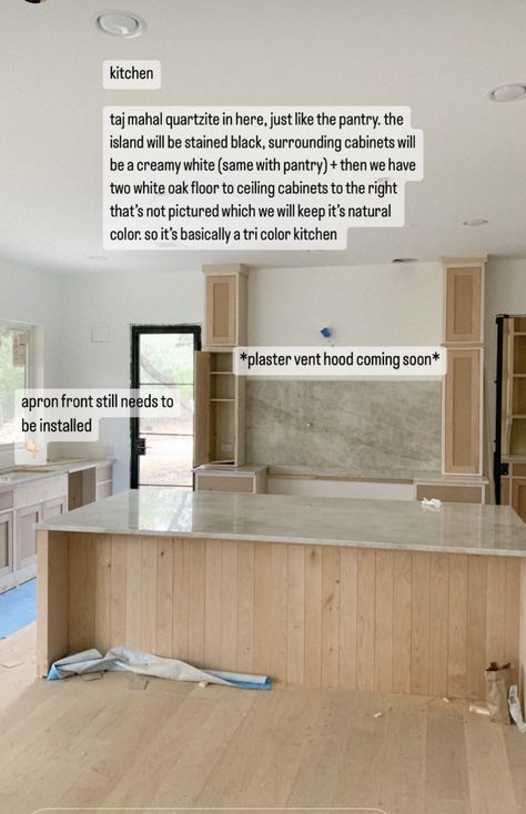 Taj Mahal Quartzite Waterfall Island, Taj Mahal Kitchen Countertops, Tan Mahal Quartzite Kitchen, Taj Mahal Quartzite Kitchen, Taj Mahal Quartzite Countertops, Spanish Inspired Home, Floor To Ceiling Cabinets, Taj Mahal Quartzite, White Oak Kitchen