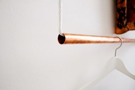 FOXTAIL + MOSS: MAKE: Simple Copper Hanging Garment Rack Diy Clothes Rack, Hanging Clothes Racks, Garment Rack, Copper Diy, Clothes Rail, Hanging Clothes, Diy Closet, Garment Racks, Copper Pipe