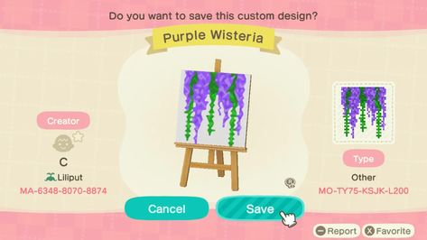 Pastel Emo, Animal Crossing Custom Designs, Wisteria Design, Wisteria Flowers, Purple Wisteria, Purple Animals, Qr Codes Animal Crossing, Gaming Tips, Website Making