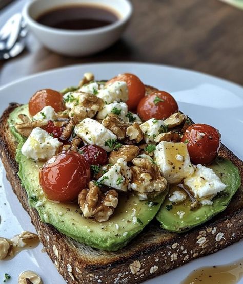 Feta Toast, Lobster Cream Sauce, Nigella Lawson Recipes, Creamy Parmesan Sauce, Martha Stewart Recipes, Avocado Toast Recipe, Stuffed Avocado Healthy, Juicy Tomatoes, Ripe Avocado