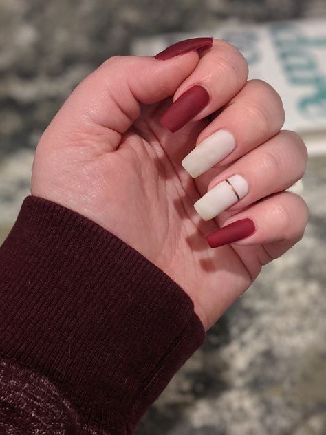 #matte #maroon #cream #nailart #shellac #nails #shellacnails White And Maroon Nails, Maroon And White Nails, Maroon Nail Art, Maroon Nails, Shellac Nails, Pastel Nails, White Nails, Red Nails, Bts Taehyung