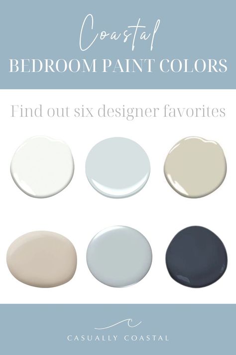 Looking for the best coastal bedroom paint colors? Don't pick up a paintbrush before learning these designer favorites!
#coastalpaintcolors #beachhousepaintcolors #coastalcolorpalette Coastal Bedroom Paint, Coastal Bedroom Paint Colors, Beach House Paint Colors, Light Blue Grey Paint, Coastal Guest Bedroom, Soothing Paint Colors, Primary Bedrooms, Joanna Gaines Paint, Coastal Paint Colors