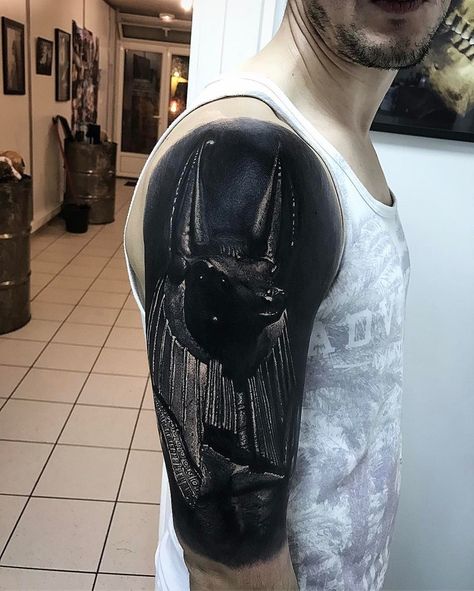 Blackwork Half Sleeve Anubis Tattoo by audeladureeltattoobysandry Egyptian Half Sleeve Tattoo, Darth Vader Tattoo Design, Egyptian Tattoo Designs, Bastet Tattoo, Tattoo Generator, Half Sleeve Tattoo Stencils, Best Cover Up Tattoos, Fake Tattoo Sleeves, Egyptian Tattoo Sleeve