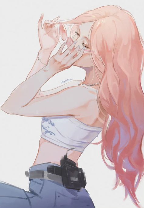 Wink Pose Reference, Spicy Oc Art, Sciamano240 Chloe, Dating Profile Picture Ideas Women, Pink Hair Character Design, Pink Character Design, Character Art Female Brunette, Female Oc Ideas, Pink Hair Oc