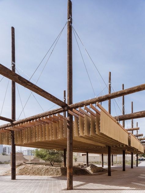 The Raw Threshold canopy provides shelter and shade for the restaurant inside Al Qasimia School, one of the Sharjah Architecture Triennial's main venues. Ing Civil, Art Book Fair, Aqua Culture, Canopy Architecture, Melbourne Art, Event Exhibition, Artist House, Festival Design, School Architecture