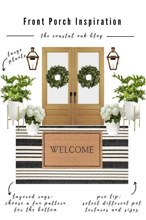 Double Front Door Wreaths, Front Porch Inspiration, Double Door Entryway, Front Door Inspiration, Front Door Rugs, Farmhouse Front Door, Front Door Wreaths, Rustic Luxe, Front Porch Design