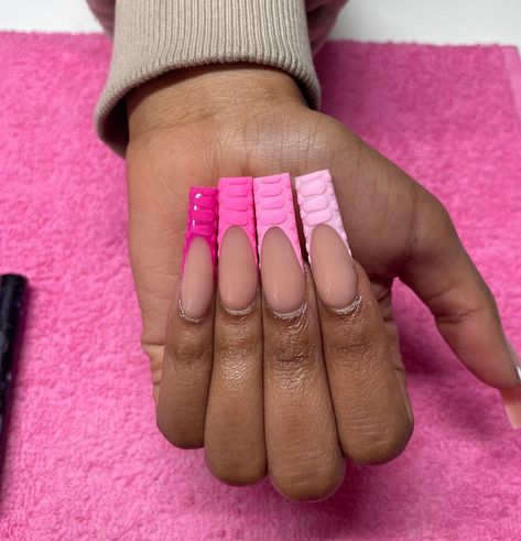 Pink Alligator French Tip Nails, Square Summer Nails 2023, Trendy Nails Classy, French Nails Almond, Pink Nails Spring, Nails Acrylic Pink, Pink Nails Acrylic, Nail French, Quinceanera Nails