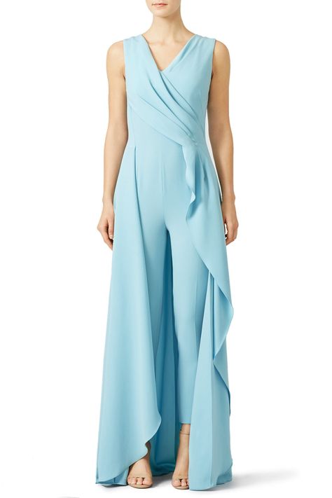 Escada Light Blue Petal Jumpsuit: http://www.stylemepretty.com/2016/07/27/how-to-wear-a-jumpsuit-to-a-wedding/ How To Wear A Jumpsuit, Light Blue Jumpsuit, Blue Dress Outfits, Jumpsuit For Wedding Guest, Jumpsuit Style, Outfit Wedding, Blue Jumpsuit, Bridal Jumpsuit, Wedding Jumpsuit