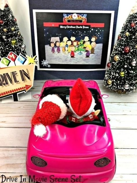 Movie Drive In, Elf On The Shelves, Merry Christmas Charlie Brown, Movie Drive, Popcorn Stand, Elf Ideas Easy, Elf Games, Drive In Movie Theater, Awesome Elf On The Shelf Ideas