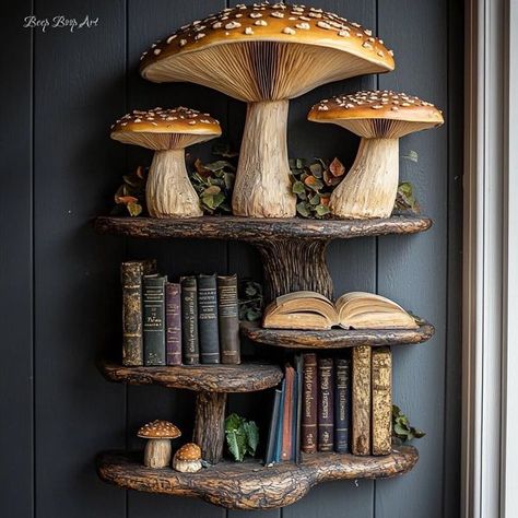 Mushroom Library, Steampunk Mushroom, Mushroom House, Mushroom Art, Detroit Michigan, Fairy House, Vintage Bohemian, My Dream Home, Bookshelves