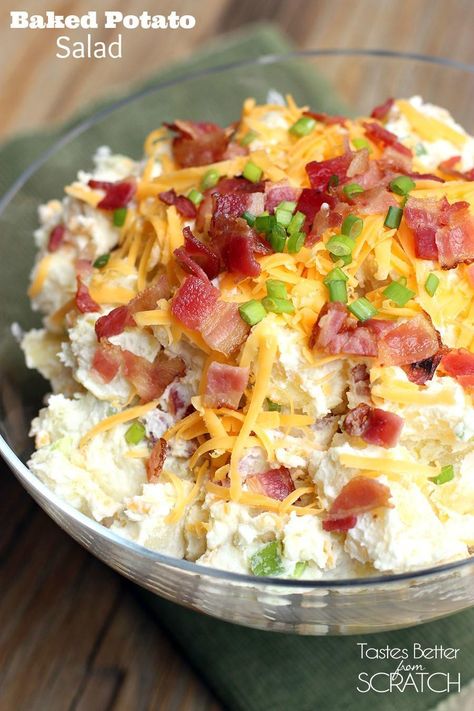 Baked Potato Salad from TastesBetterFromScratch.com Overloaded Baked Potato, Baked Potato Salad Recipe, Loaded Potato Salad, Easy Baked Potato, Loaded Baked Potato Salad, Cornbread Salad, Baked Potato Salad, Tastes Better From Scratch, Loaded Baked Potatoes