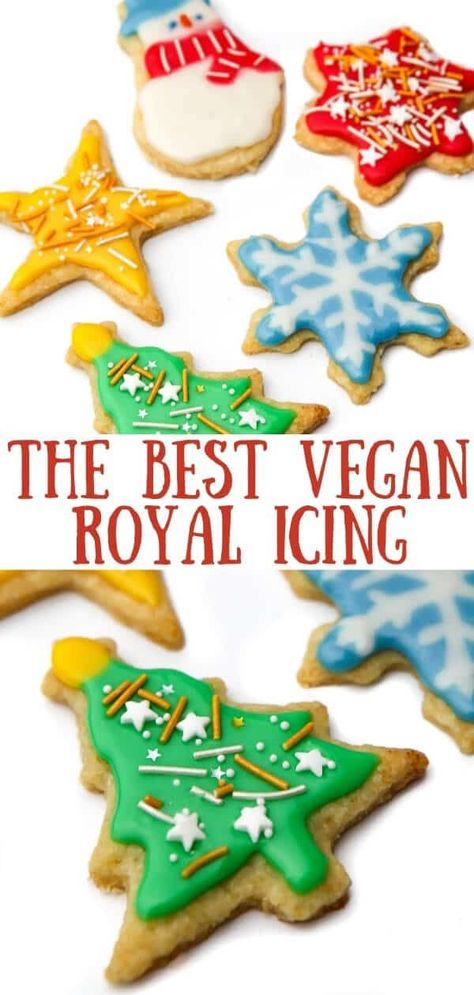 Vegan Royal Icing Recipe, Dairy Free Sugar Cookies, Christmas Cookie Icing, Iced Christmas Cookies, Vegan Royal Icing, Gingerbread Icing, Christmas Cookie Frosting, Vegan Xmas, Dessert Breads