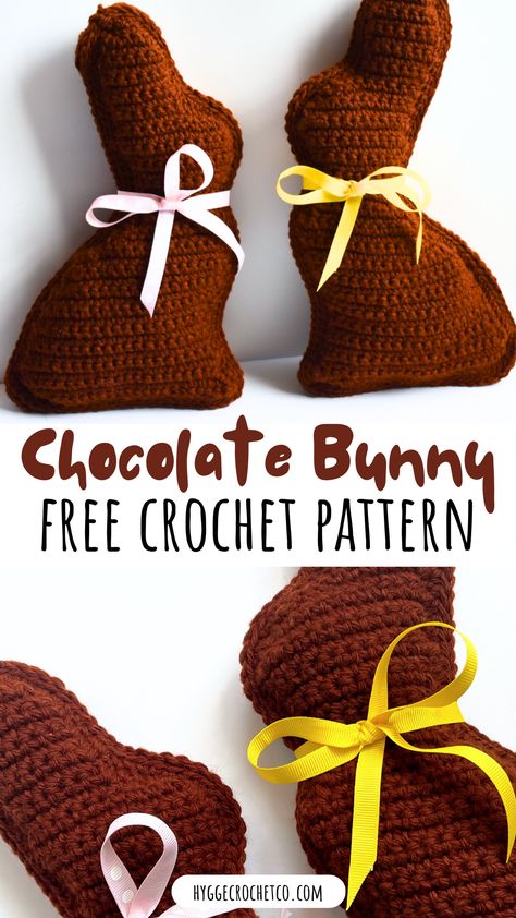 Looking for a fun and festive Easter crochet project? Check out this free pattern for a chocolate Easter bunny! This pattern is perfect for crocheters of all levels and includes detailed instructions for creating your own adorable bunny. With its chocolatey brown color and cute design, this bunny is sure to be a hit with kids and adults alike. So grab your hook and some yarn, and get ready to create a sweet and cuddly addition to your Easter decor. Happy crocheting! Free Easter Crochet Patterns, Bunny Free Crochet Pattern, Easter Crochet Patterns Free, Easter Bunny Crochet Pattern, Chocolate Easter Bunny, Crochet Bunny Pattern, Easter Crochet Patterns, Bunny Crochet, Chocolate Bunny