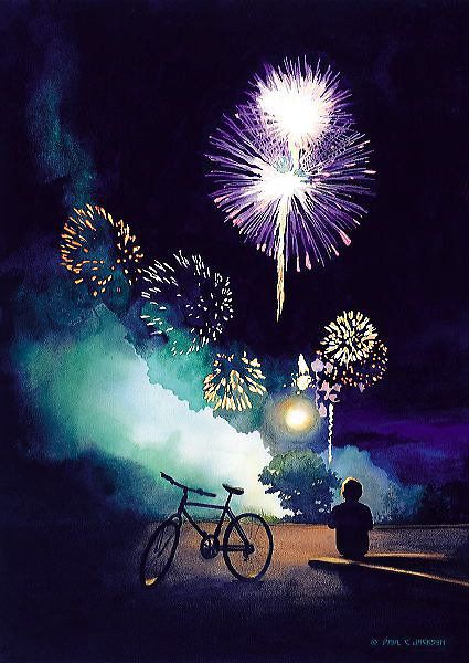 Hello! Please enjoy this delightful selection of fireworks watercolor related t-shirts, art, phot... Fire In The Sky, Paul Jackson, Fireworks, The Sky, Gifts For Dad, Bike, Gifts