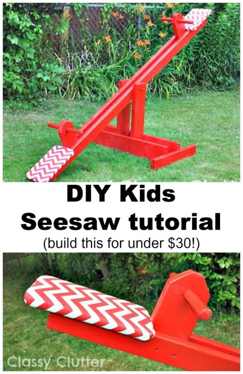 DIY Kids Seesaw for under $30. Easy project for beginning builders! | www.classyclutter.net Kids Seesaw, Outside Fun, Outside Play, Playground Ideas, Woodworking For Kids, Play Yard, Diy Gifts For Kids, Backyard Playground, Backyard Play