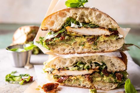 Honey Mustard Chicken Avocado Sandwich with Tahini Ranch | halfbakedharvest.com Tahini Ranch, Chicken Avocado Sandwich, Tieghan Gerard, Bacon Grill, Summer Sandwiches, Avocado Sandwich, Honey Mustard Dressing, Chicken Sandwich Recipes, Honey Mustard Chicken