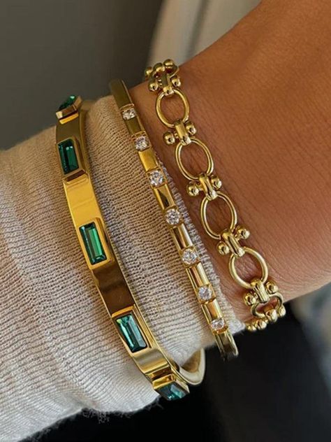 Trendy Christmas Gifts, Mixing Metals, Zircon Bracelet, Wedding Bride Jewelry, Prom Accessories, The Bangles, Open Bangle, Gold Bracelets, Anniversary Jewelry