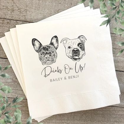 jasperandcostore - Etsy Canada Custom Dog Napkins Wedding, Drinks On Us Dog Napkins, Pet Cocktail Napkins Wedding, Wedding Cocktail Napkins With Dogs, Wedding Dog Napkins, Pet Napkins Wedding, Dog Wedding Napkins, Dog Napkins Wedding, Incorporating Dogs In Wedding