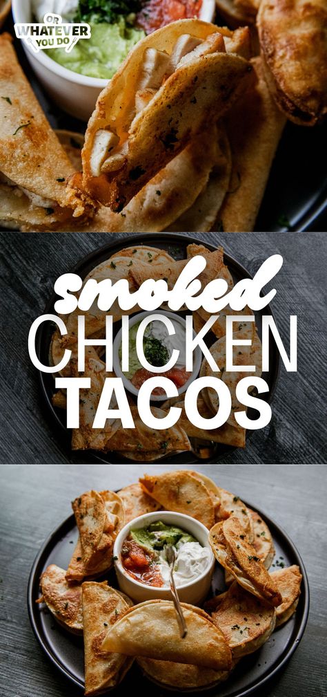 Smoked Chicken Tacos Smoked Chicken Tacos Recipe, Smoked Chicken Appetizer, Smoked Chicken Tacos, Prime Rib Recipe Easy, Chicken For Tacos, Mini Chicken Tacos, Smoked Chicken Breast, Leftover Prime Rib Recipes, Slaw For Fish Tacos