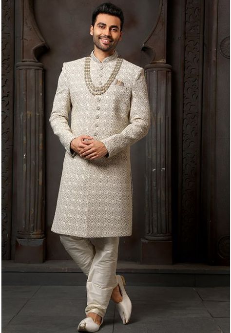 Ash Grey Embroidered Art Silk Sherwani Burgundy Suit Men, Sherwani For Wedding, Best Wedding Suits, Silk Churidar, Groom Sherwani, Sherwani For Men Wedding, Sherwani Groom, Mens Sherwani, Sherwani For Men