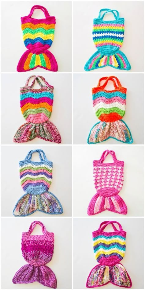 Handmade Mermaid Crochet Knit Bags. Cute for kids to tote around and store treasures and toys! Crochet Mermaid Purse, Crochet Bag For Kids, Crochet Gifts For Kids, Mermaid Crochet, Hello Wonderful, Mermaid Bag, Knit Bags, Knitting Bag Pattern, Bags For Kids