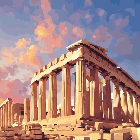 Parthenon temple, Acropolis, Athens, Greece Painting Pages, Greek Buildings, Oil Painting App, Greece Painting, Oil Painting Supplies, Athens Acropolis, Building Painting, Architecture Drawing Art, Art Painting Gallery