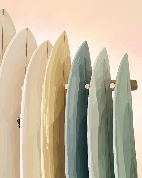 Beach Theme Pictures, Watercolor Art Summer, How To Draw Beach, Beach Minimalist, Summer Aesthetic Drawing, Beach Digital Art, Beach Aesthetic Illustration, Painting Summer, Surfing Aesthetic Poster