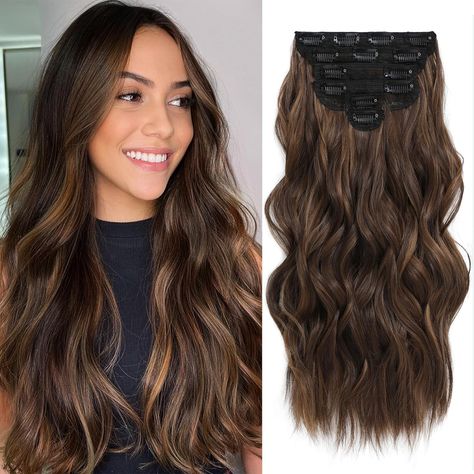 Amazon.com : Fliace Clip in Black Hair Extensions for Women, Thick Double Weft Wavy Soft Hair & Blends Well Long Hairpieces(20inch, 6pcs, Natural Black) : Beauty & Personal Care Balayage Dark Brown, Highlight Balayage, Balayage Dark, Hairstyles Theme, Hair Secrets, Black Hair Extensions, Caramel Balayage, Fun Hair, Hair Color For Women