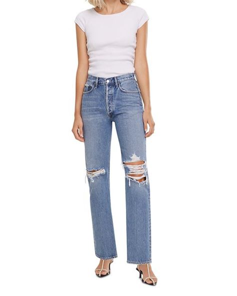 AGOLDE - Lana High-Rise Vintage Straight-Leg Jeans in Backdrop Distressed Straight Leg Jeans, Agolde Jeans, Straight Crop Jeans, Loose Fit Jeans, Jeans Button, Classic Jeans, Tapered Jeans, Slim Straight Jeans, Shoes And Accessories