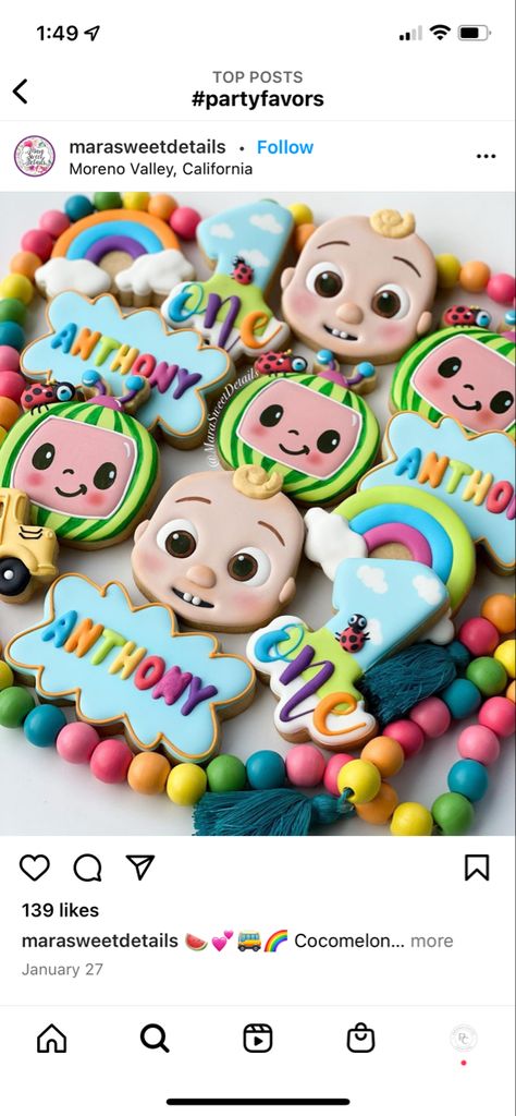 Coco Melon Themed Birthday Party, Cocomelon Decorated Cookies, Cocomelon Birthday Food Ideas, Cocomelon Cookies 2nd Birthday, Cocomelon 2nd Birthday Party Ideas, Coco Melon Cookies Decorated, Cocomelon Birthday Cookies, Cocomelon Dessert Table Ideas, Cocomelon Birthday Cupcakes