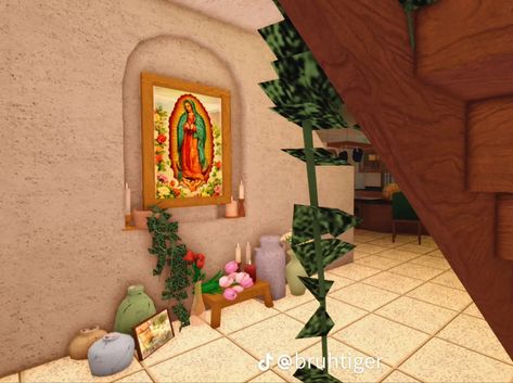 Mexican House Bloxburg, Spanish Home Bloxburg, Spanish Villa Bloxburg House, Encanto House Bloxburg, Mediterranean Bloxburg Interior, Bloxburg Mexican Decals, Bloxburg Hacienda, Mediterranean Homes Bloxburg, Bloxburg Spanish Villa