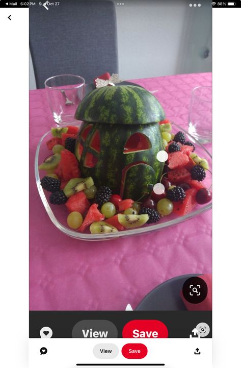 Watermelon Fairy House, Fairy Snack Ideas, Fairy Fruit Platter, Fairy Party Snack Ideas, Nature Themed Birthday Party Food Ideas, Fairy Snacks Kid Parties, Fairy 1st Birthday Party Food Ideas, Fairy Bday Theme, Fairy Garden Brunch