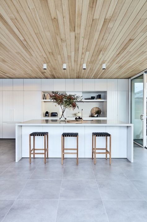 My Ideal House - kitchen Cladding Kitchen, Ceiling Cladding, Timber Ceiling, Wooden Ceiling, Kitchen Renovations, Remodeling Kitchen, Timber Cladding, Galley Kitchen, Affordable Decor