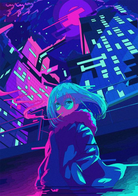 Japanese Illustrator BerryVerrine Dazzles With Awesome Retrowave Kawaii Art – grape Japan Art Cyberpunk, Vaporwave Wallpaper, Vaporwave Art, Arte 8 Bits, Cyberpunk Anime, Art Mignon, Art Kawaii, Cyberpunk Aesthetic, Arte Cyberpunk