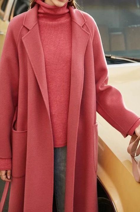 ecd62de20ea67e1c2d933d311b08178adesc45561855ri Classic Coats For Women, Women Wool Coat, Pink Wool Coat, Wool Coat Women, Long Coat Women, Long Wool Coat, Pink Coat, Ropa Diy, Cashmere Coat