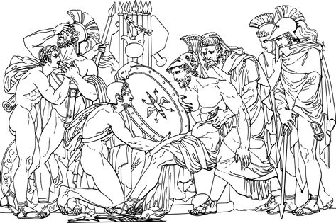 Roman Civilization Art, Ancient Greek Drawing, Greek Moodboard, John Flaxman, Greek Drawing, Roman Civilization, Greek Warriors, David Painting, Soldier Drawing