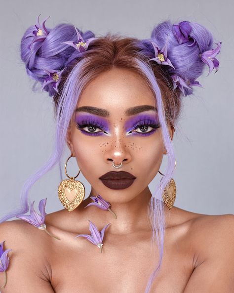 Nyane Lebajoa, Hair And Makeup, Purple Hair, A Woman, Purple, Makeup, Flowers, Hair, Make Up