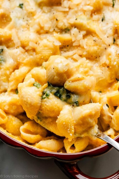 Extra creamy butternut squash mac and cheese is your answer to a satisfying fall and winter weeknight meal. This wholesome & satisfying dinner recipe is meat-free, full of flavor, and makes excellent leftovers! I love using Gruyère cheese and shell-shaped pasta (conchiglie). Recipe on sallysbakingaddiction.com Butternut Squash Mac And Cheese Recipe, Squash Mac And Cheese, Butternut Squash Mac, Shaped Pasta, Healthy Butternut Squash, Butternut Squash Sauce, Butternut Squash Mac And Cheese, Cream Sauce Pasta, Creamy Butternut Squash