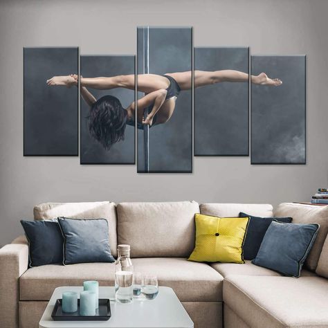 Pole Dancing Multi Panel Canvas Wall Art will give a dynamic look to any room. This beautiful canvas print is a reminder to dance to the beats of life and follow your passions. Dancing Artwork, Pole Room, Pole Studio, Pole Dance Studio, Dance Room, Dance Wall Art, Workout Room Home, Dance Rooms, Exercise Room