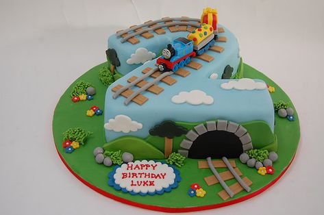 2nd Birthday Cake Boy, Thomas Birthday Cakes, Thomas Train Birthday, Thomas Birthday Parties, Thomas Cakes, Decorating Table, Thomas The Train Birthday Party, Second Birthday Cakes, Train Birthday Cake