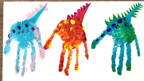 Handprint Dinosaur, Handprint Painting, Finger Paint Art, Dino Tails, Dinosaur Tails, Paint Diy Crafts, Finger Painting, Hand Print, Sheet Of Paper