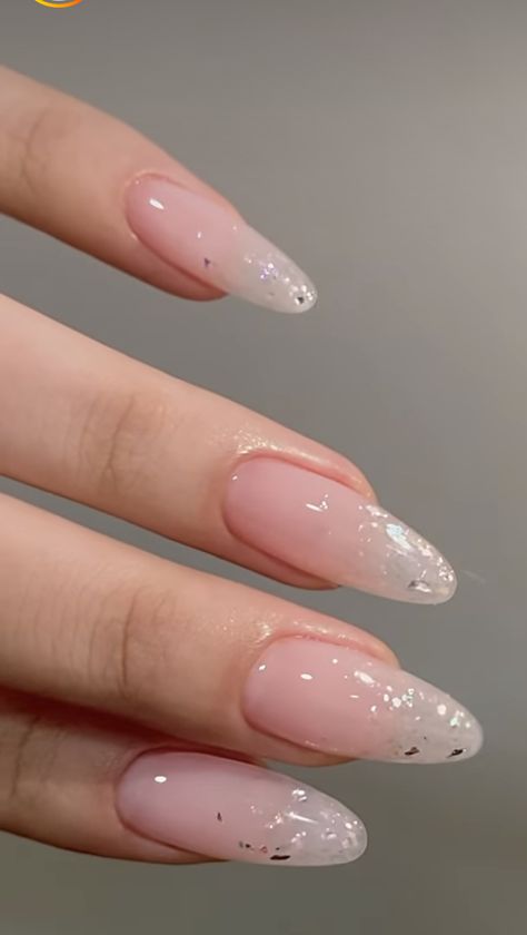 Beige Almond Nails Design, Natural Nails Sparkle, Pinkish Nude Nails, Soft Almond Nails, Pastel Almond Nails, Prom Nails Black, May Nails Ideas 2023, Prom Nails Blue, Baddie Nail Ideas