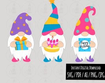 Birthday gnomes | Etsy Gnome Birthday Cake, Birthday Gnome, Gnome Birthday, Bee Svg, Gnome Pictures, Star Birthday Party, Keychain Ideas, Gnome Svg, Gnomes Crafts