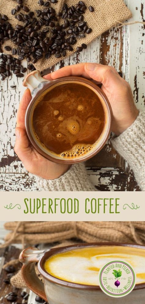 Superfood Coffee Recipe, Superfood Coffee, Super Green Smoothie, Coffee Ingredients, Burnt Coffee, Healthy Superfoods, Fair Trade Coffee, Superfood Smoothie, Healthy Coffee