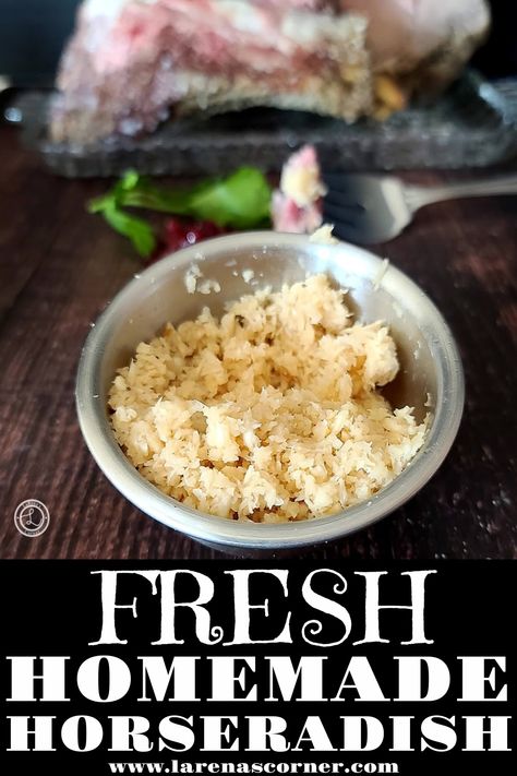 Homemade Fresh Horseradish Recipe Make Horseradish Homemade, How To Make Fresh Horseradish, Home Made Horseradish, Horseradish Recipes Homemade, Raw Horseradish Recipe, How To Make Horseradish Homemade, Fresh Horseradish Sauce, Making Horseradish Homemade, Homemade Horseradish Sauce For Prime Rib