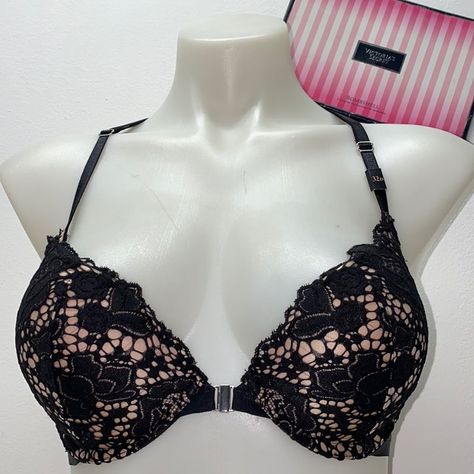 Victoria Secret Bra Very Sexy Pushup Sz 32d New Black Hot Pink Bra, Blue Lace Bra, Sheer Bralette, Balconet Bra, Pink Lace Bra, Purple Bras, Red Bra, Pink Bralette, Black Bra