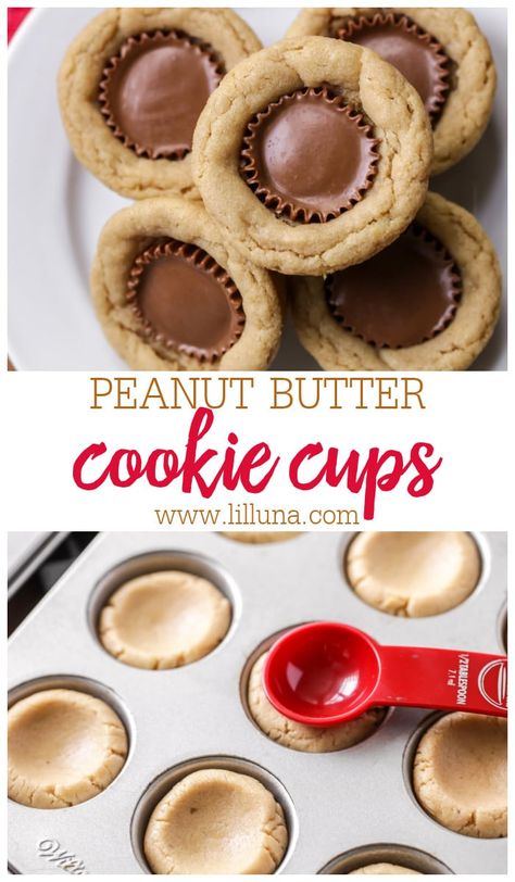 Mini Peanut Butter Cup Cookies, Reeces Cup Cookies, Peanut Butter Cookie Cups, Reese's Peanut Butter Cup Cookies, Peanut Butter Recipes Easy, Kiss Cookie, Muffin Cookies, Apartment Recipes, Reeses Cookies